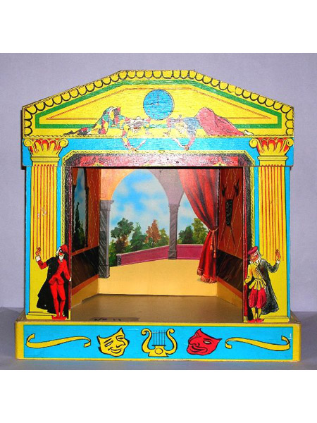 Teatrino maschere e orologio giallo/turchese